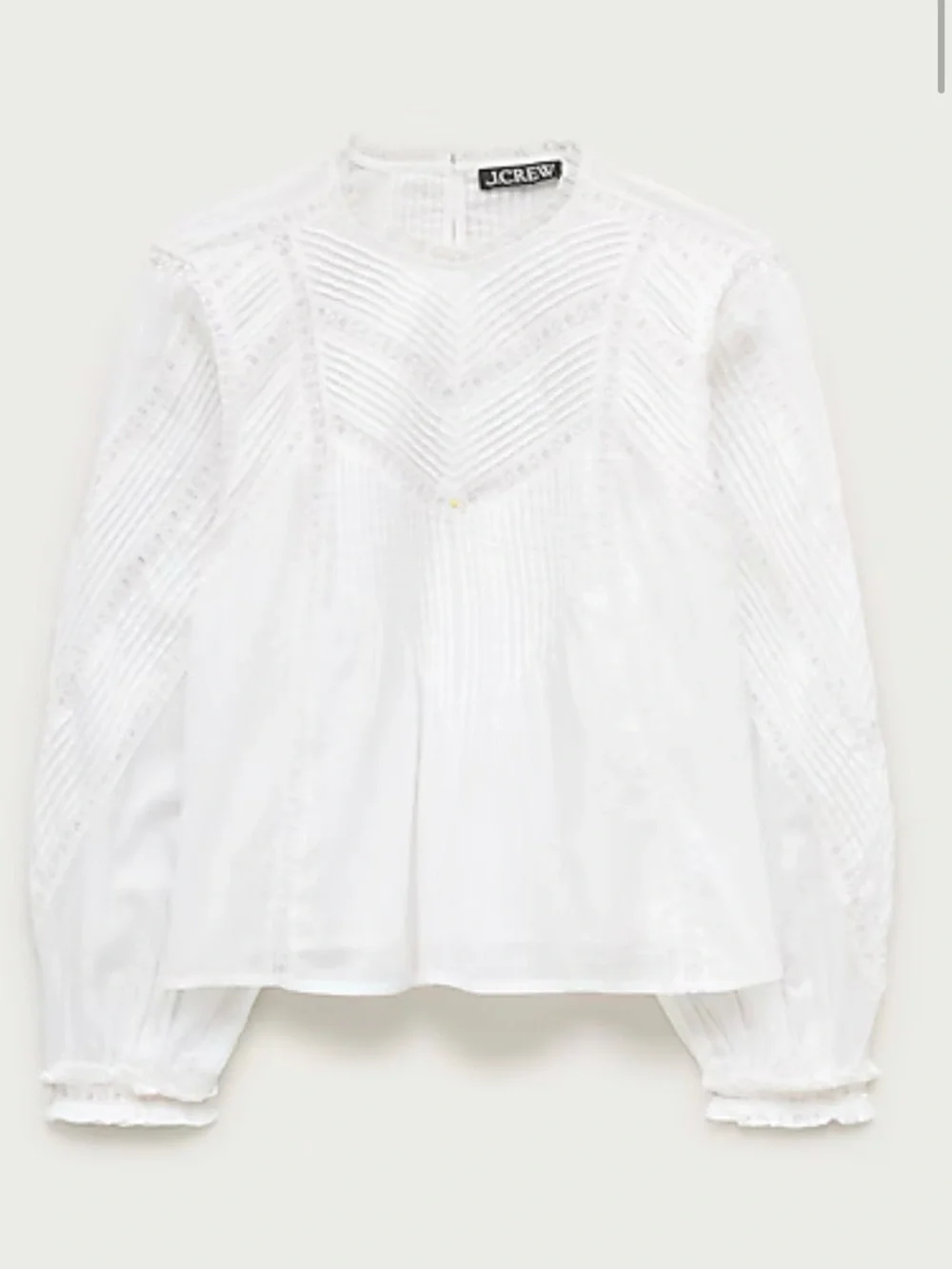 J. Crew White Pintuck Lace-Detail Long Sleeve Blouse